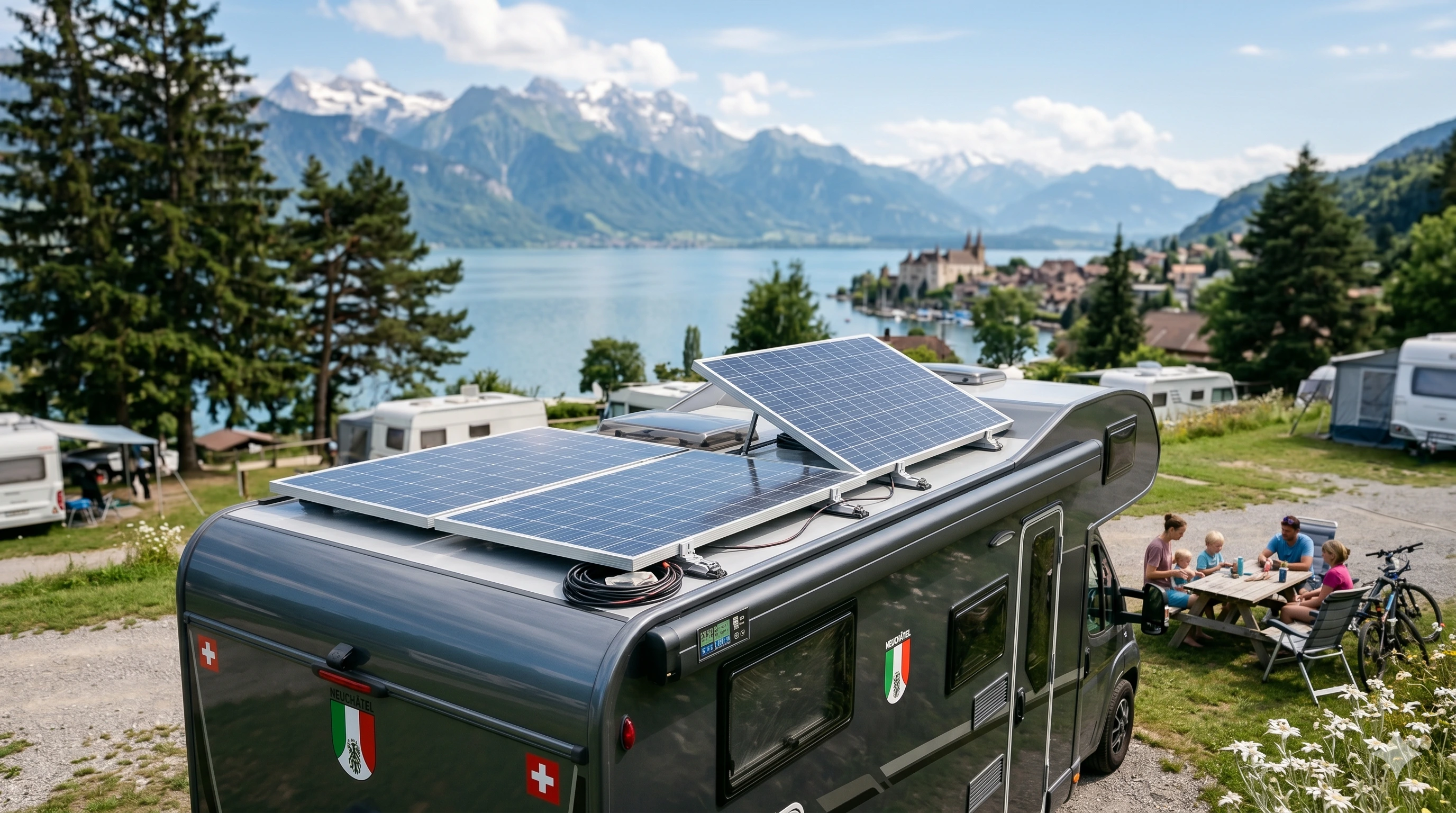 Camping-car et panneau solaire pour l'autonomie